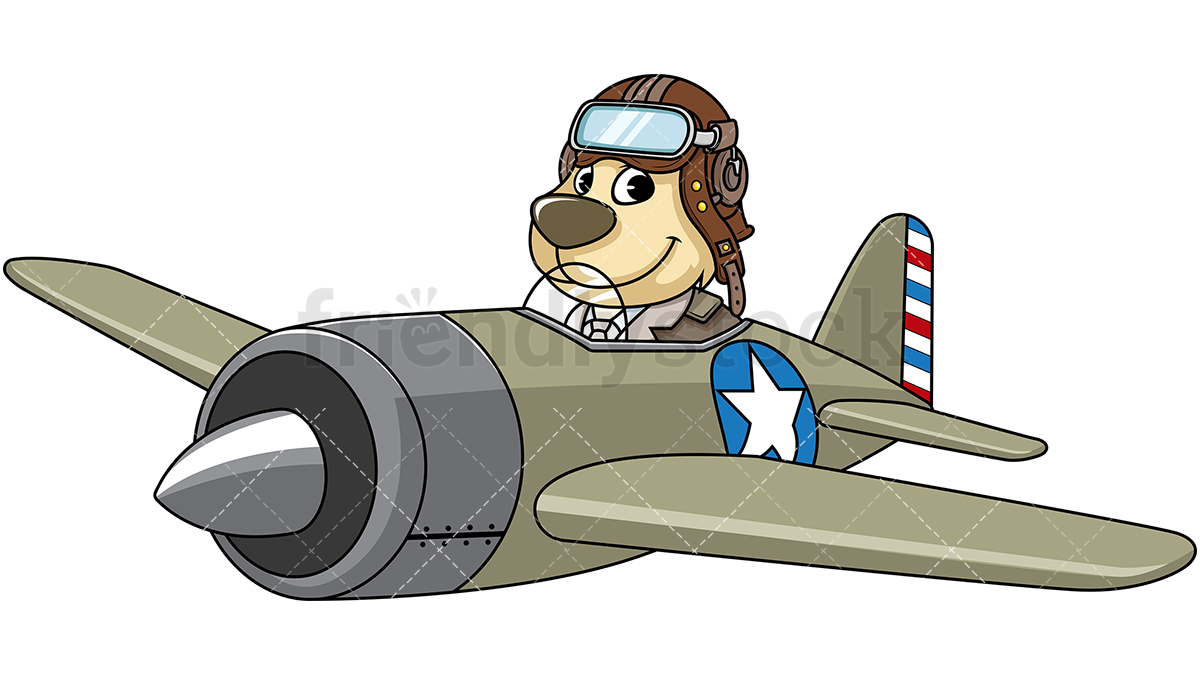 Dog Mascot Character Flying An Airplane.