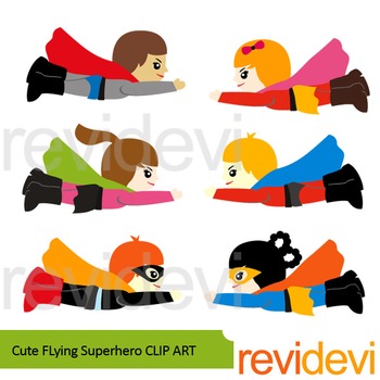 Cute Flying Superhero clip art.