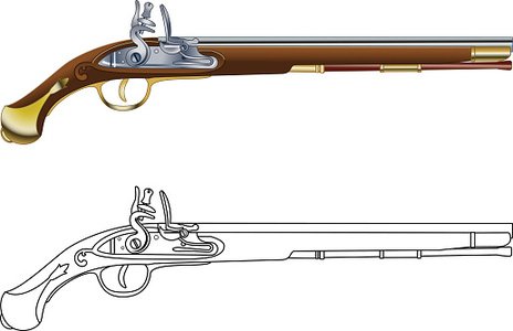 antique flintlock pistol Clipart Image.