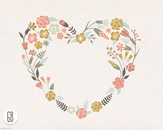 Floral wreaths heart antlers, pastel color, clip art, vector.