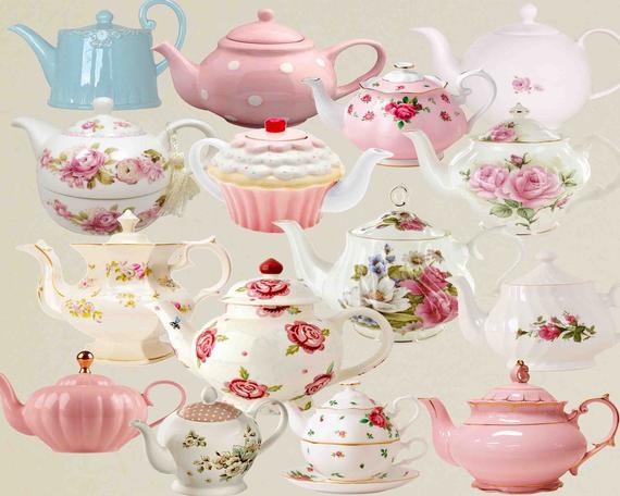 Teapot Clip Art , Teacup , Vintage tea pots, Vintage teapot , Tea Party  Clipart , Floral Teapot , Floral tea time , Teatime Pink Roses.