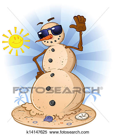 Beach Sand Snowman Cartoon Clipart.