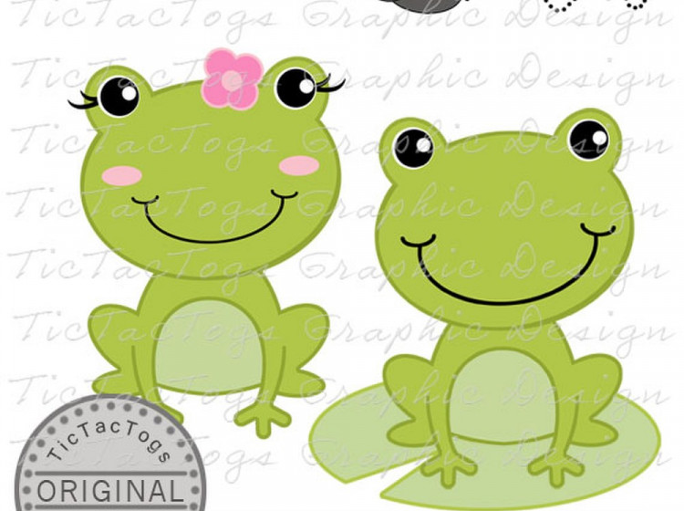 Frog Clip Art, Frog Digital Clipart, Flower Fly lily Pad Girl Boy.