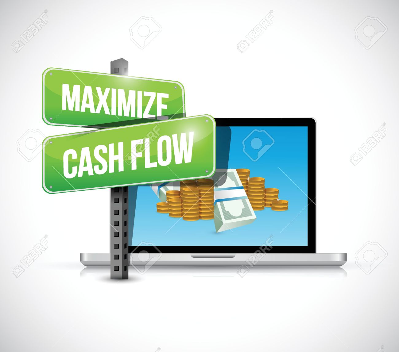 Maximize Cash Flow Technology Sign Illustration Design Over White.