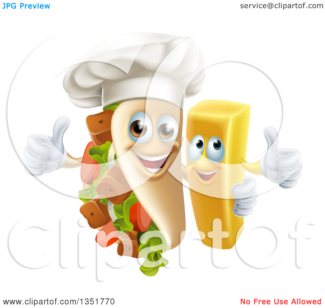 Clipart of a Cartoon Souvlaki Kebab Sandwich Chef Mascot and.