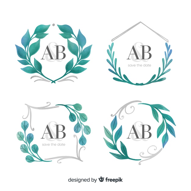 Watercolor wedding frame logo collection Vector.