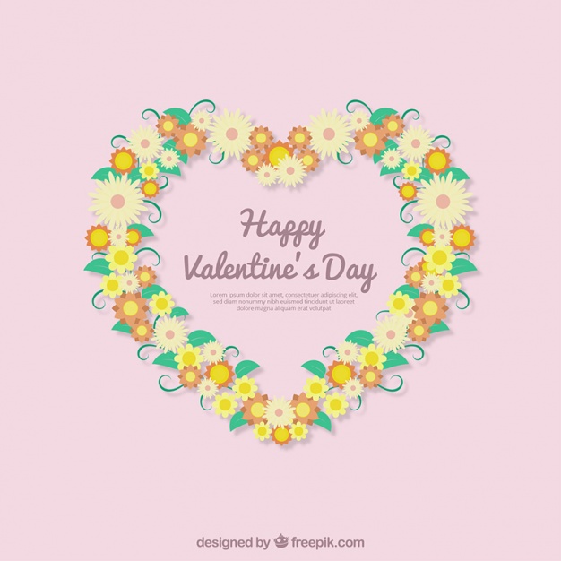 Happy valentine's day background with heart floral wreath Vector.