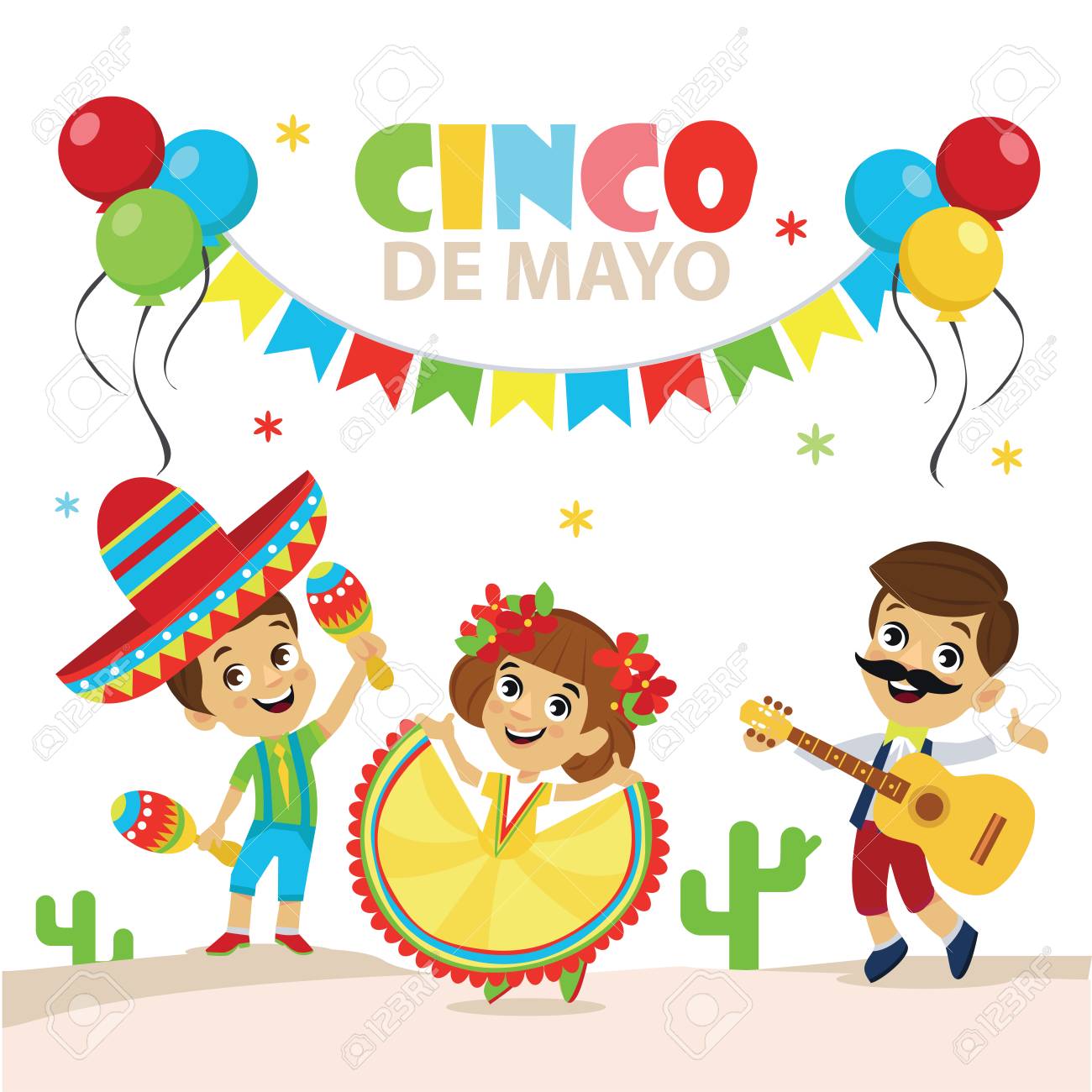 Cinco De Mayo Party Set of character. Happy mexican costume wearing...