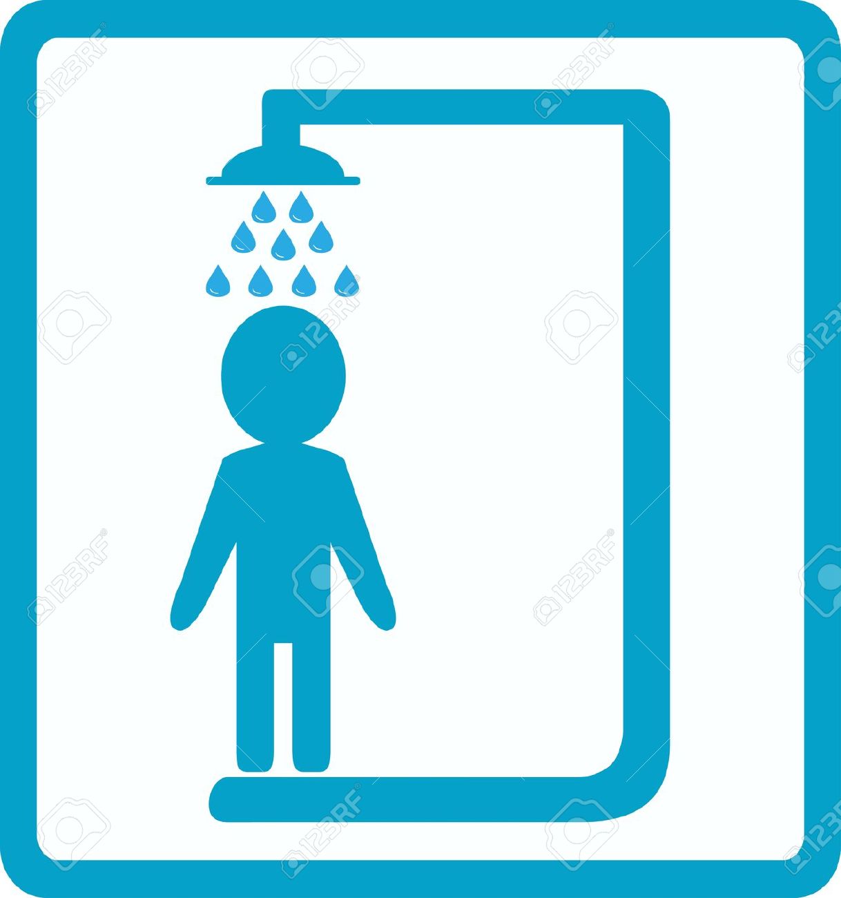 Symbol Of Shower Room With Man Silhouette Royalty Free Cliparts.