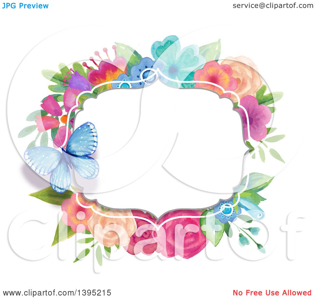 Clipart of a Colorful Flower Watercolor Label Frame with a.