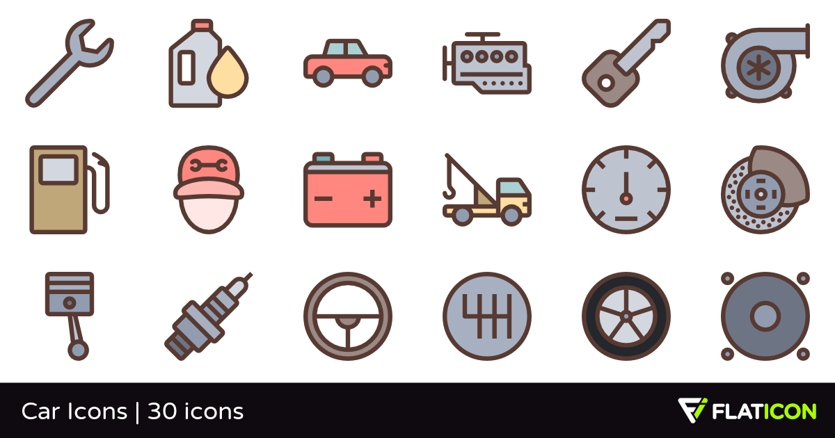 Car Icons 30 free icons (SVG, EPS, PSD, PNG files).