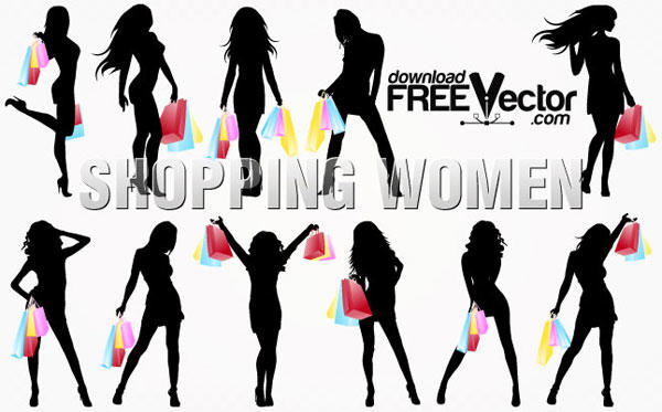 Shopping Women Silhouettes Vector.