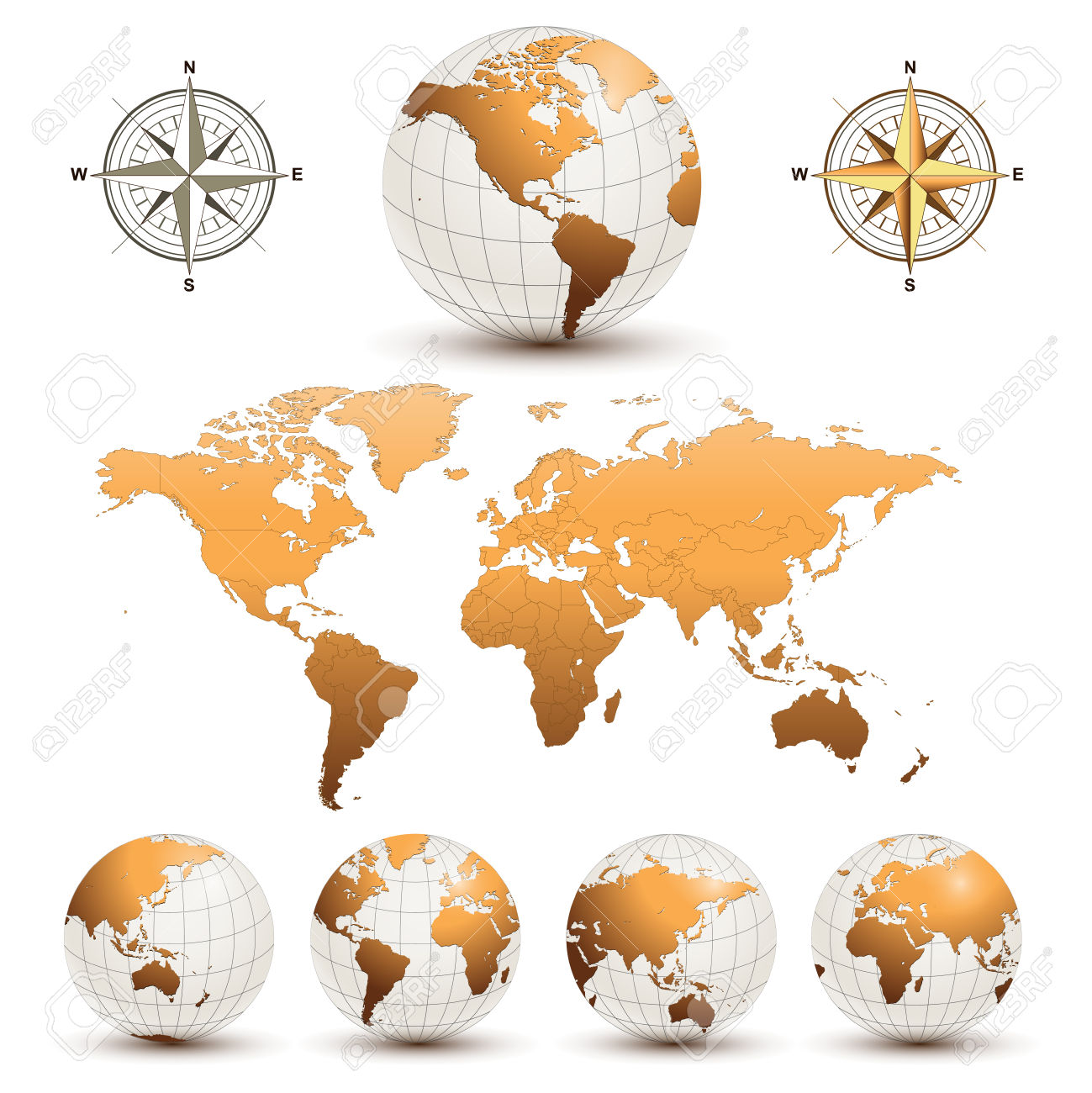 Earth Globes With Detailed World Map Royalty Free Cliparts.