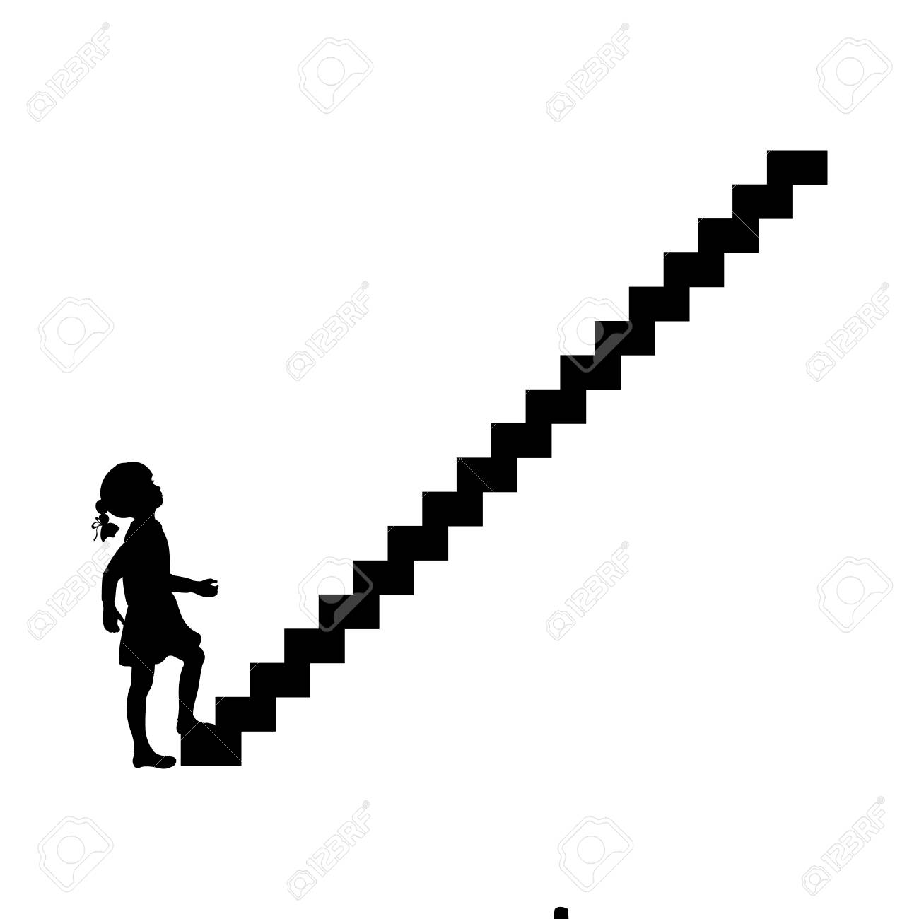 Silhouette girl up climbing stair.