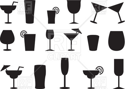 Silhouettes of juice and cocktail glasses Vector Image.