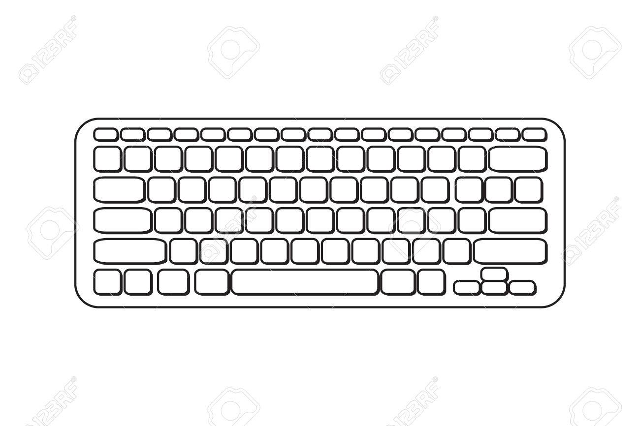 Vector portable computer keyboard. Black and white icon lineart.