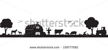 farm scene clipart black and white.