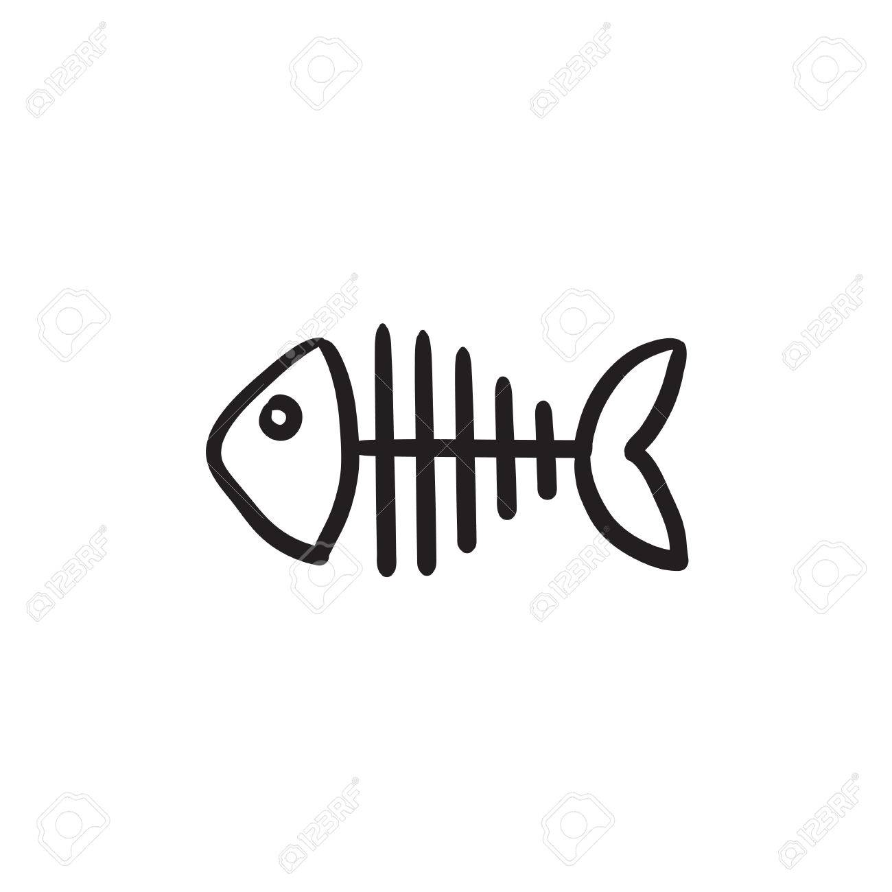 Fish skeleton vector sketch icon isolated on background. Hand...