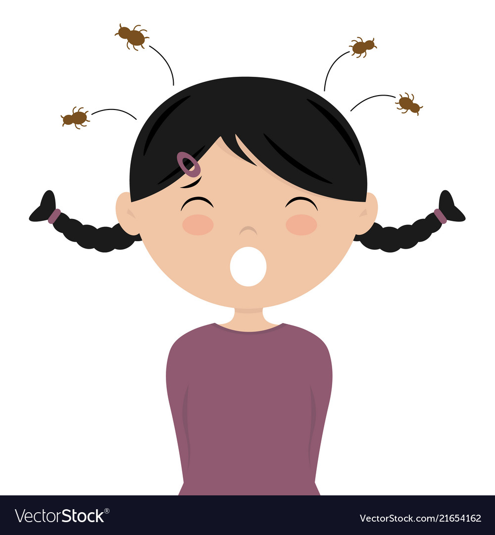 Girl with head lice.