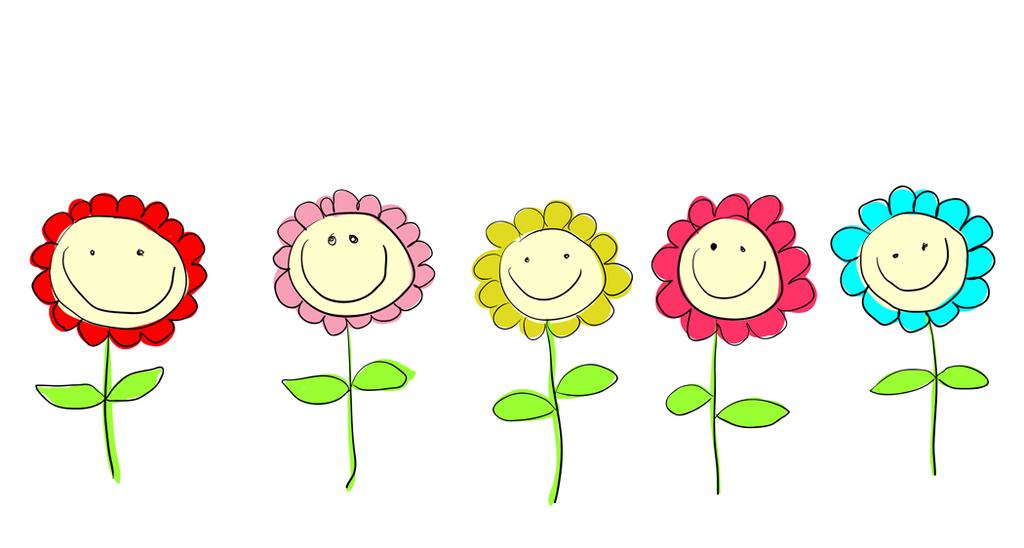 May Day Clipart Smiling Flowers.