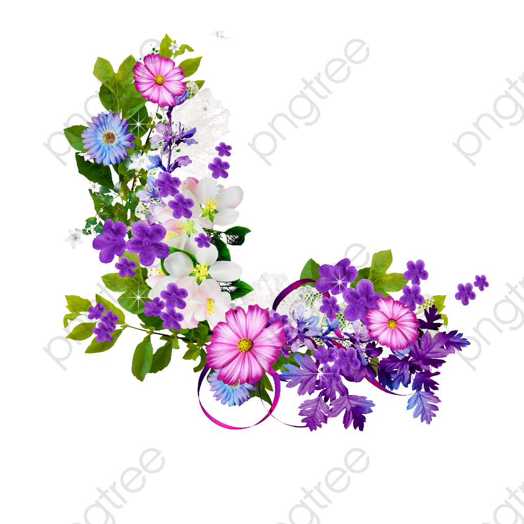 Bouquet Of Purple Flowers Border, Bouquet, Purple, Flowers PNG.