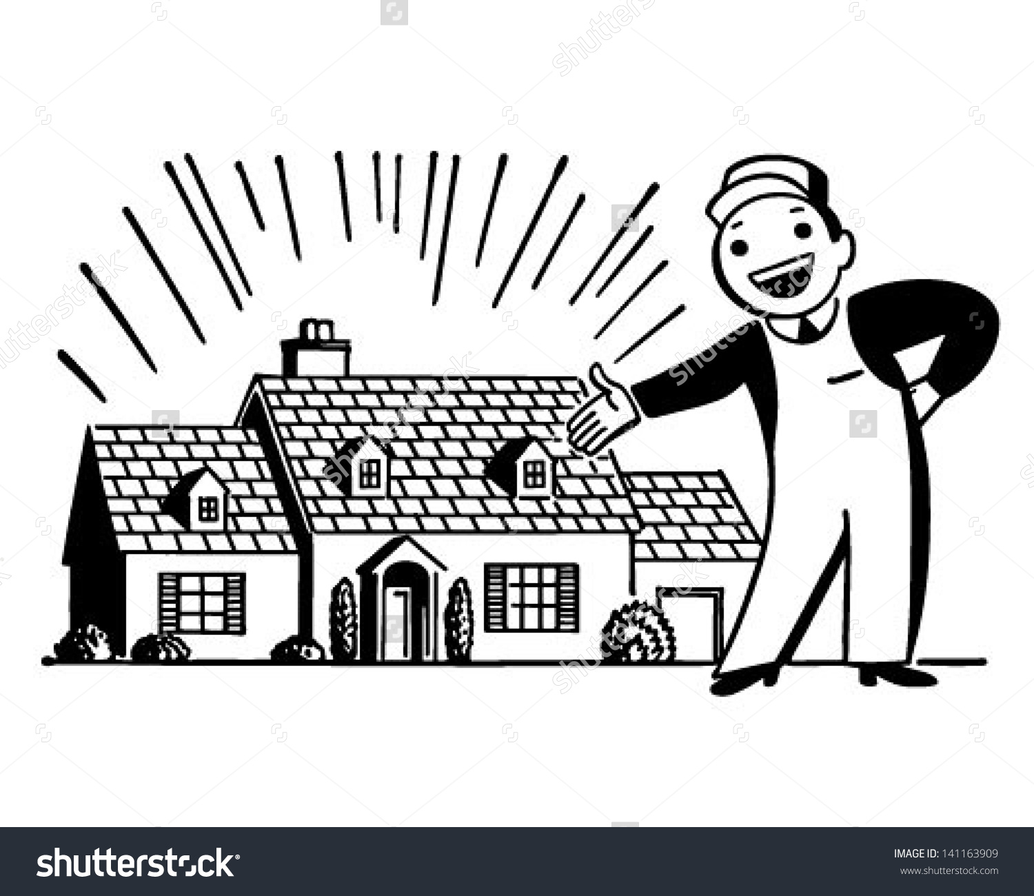 Man Freshly Painted House Retro Clip Stock Vector 141163909.