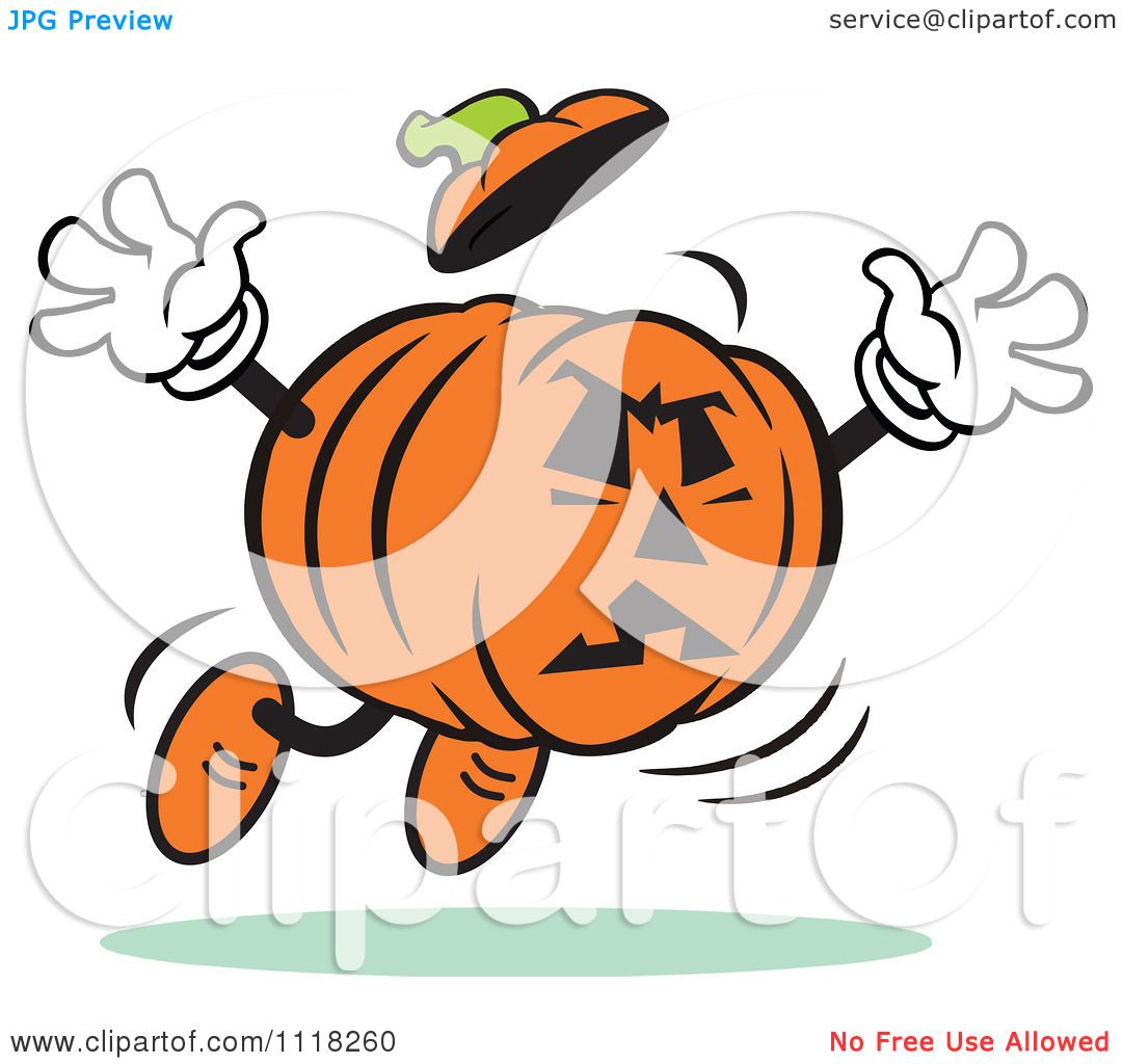 Cartoon Of A Halloween Jackolantern Jumping To Frighten.