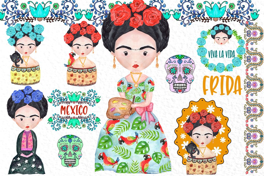 Frida Kahlo Clipart Mexican clipart ~ Illustrations.