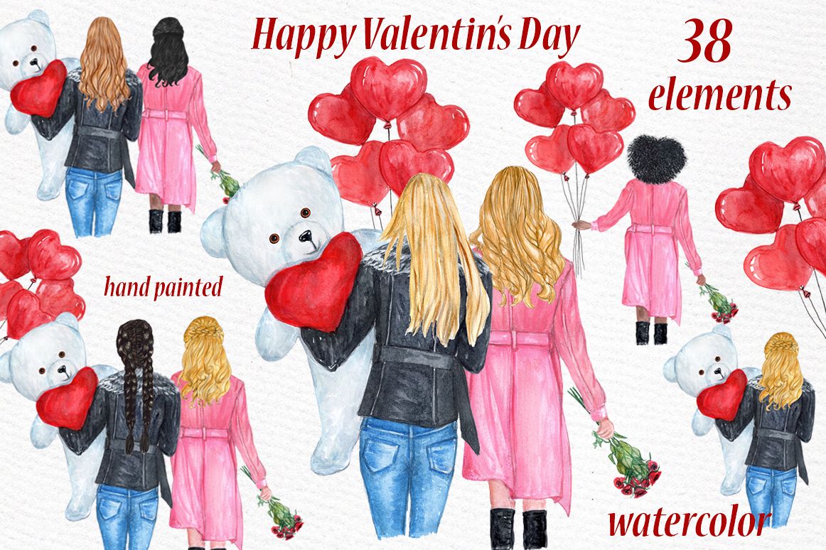 Valentines day girls clipart, Best friend clipart.