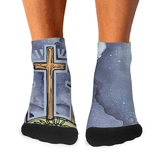 Floowyerion Men\'s Good Friday Clipart Novelty Sports Socks.