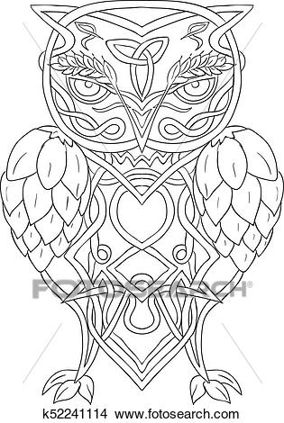 Hops and Barley Owl Celtic Knotwork Clipart.