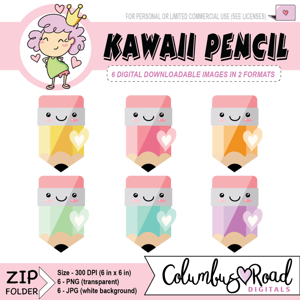 Kawaii Pencils, Kawaii Planning CLIPART, Digital Download.