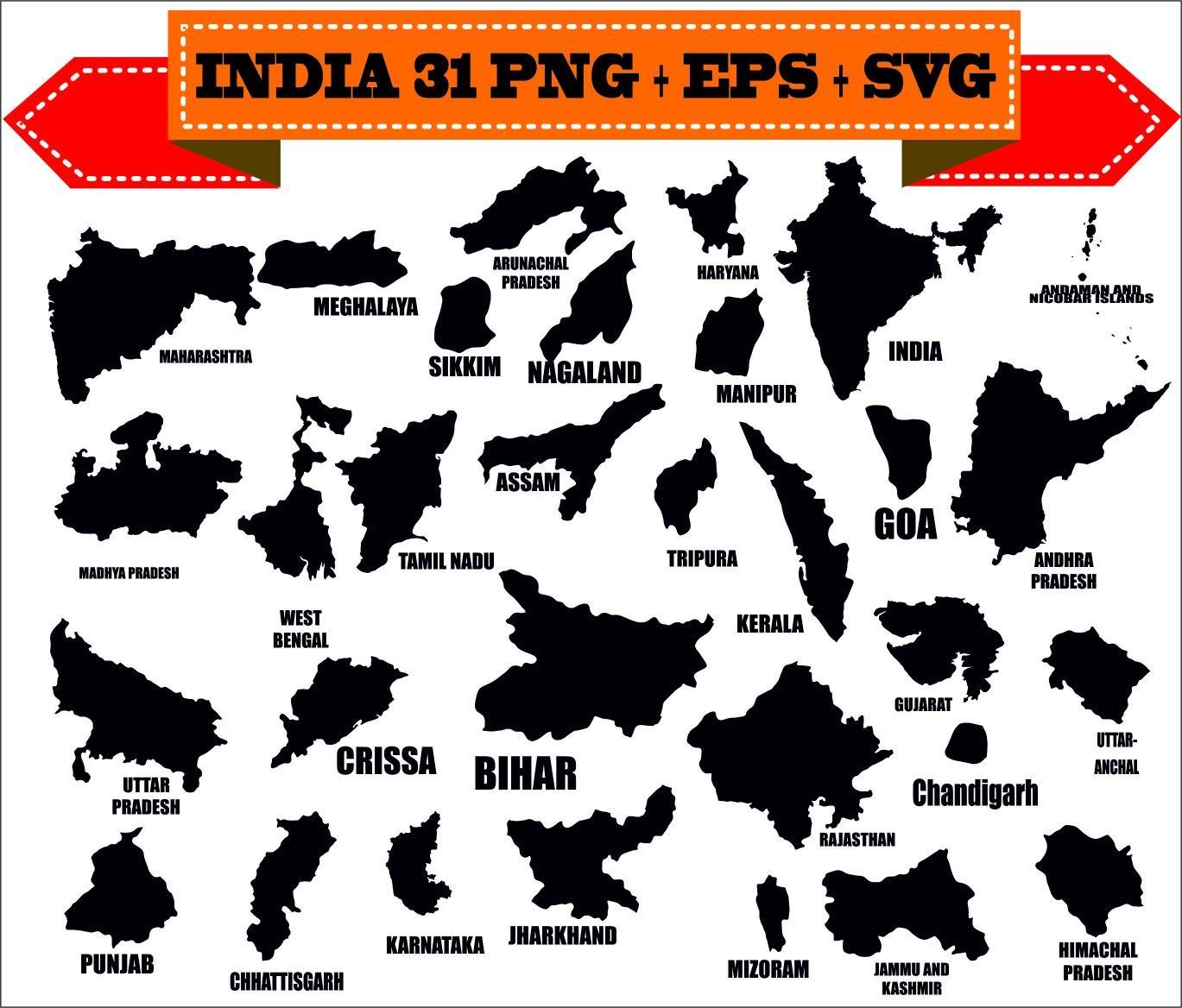 India Bihar States Goa Maharashtra Rajasthan Silhouette.