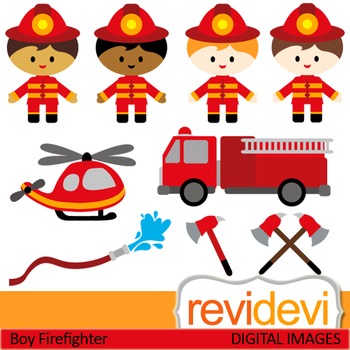 Firefighter clip art (kids, boys) clipart.