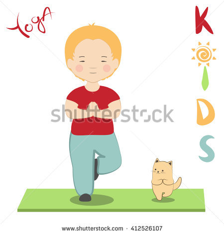 Yoga Print Boy His Cat Practicing Stock Vector 412526107.