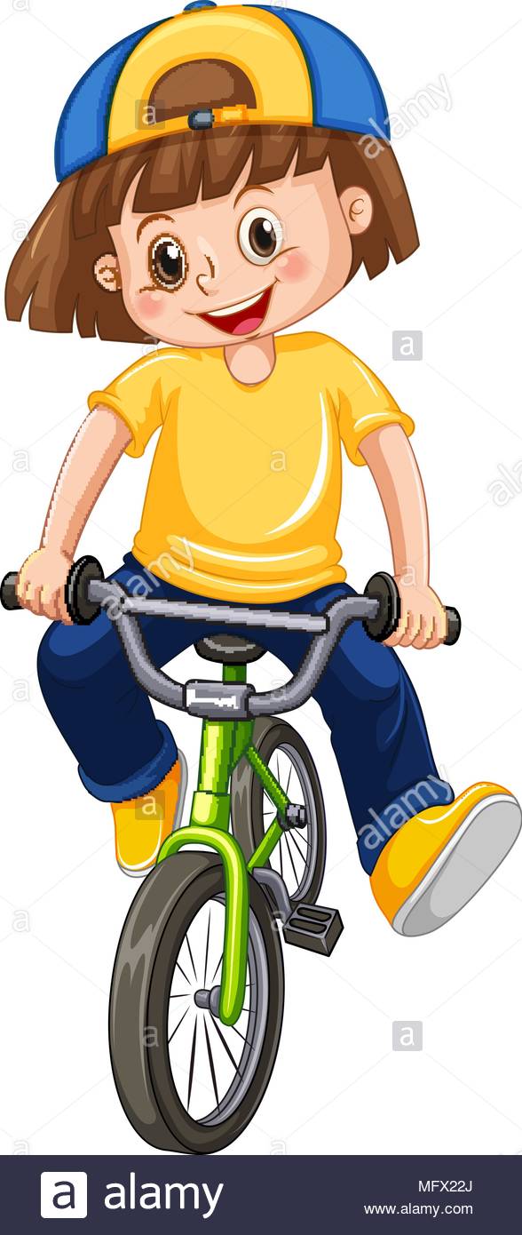 A Kid Riding Bicycle on White Background illustration Stock Vector.