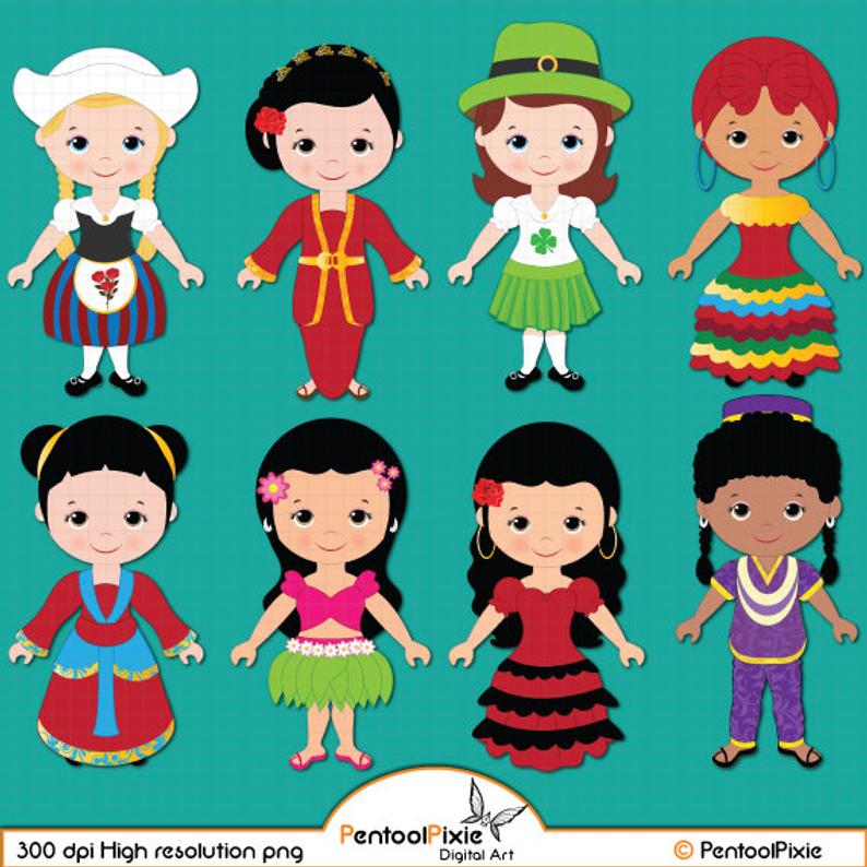 Girl children of the World clipart.