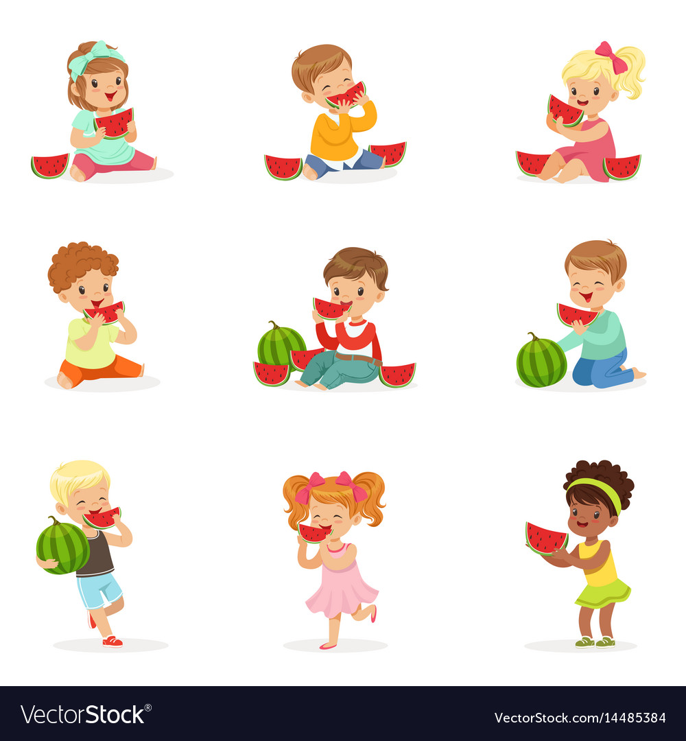 Cute little kids eating watermelon healthy eating.