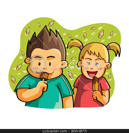 Kids Eating Ice Cream stock vector.