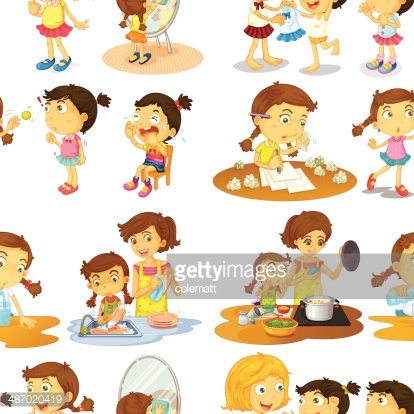 Seamless kids helping Clipart Image.