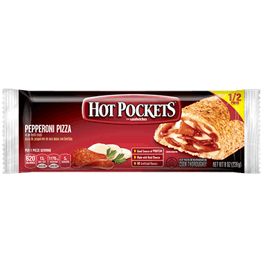 Hot Pockets Pepperoni Pizza Stuffed Sandwich Individual Wrap 12 x 8.