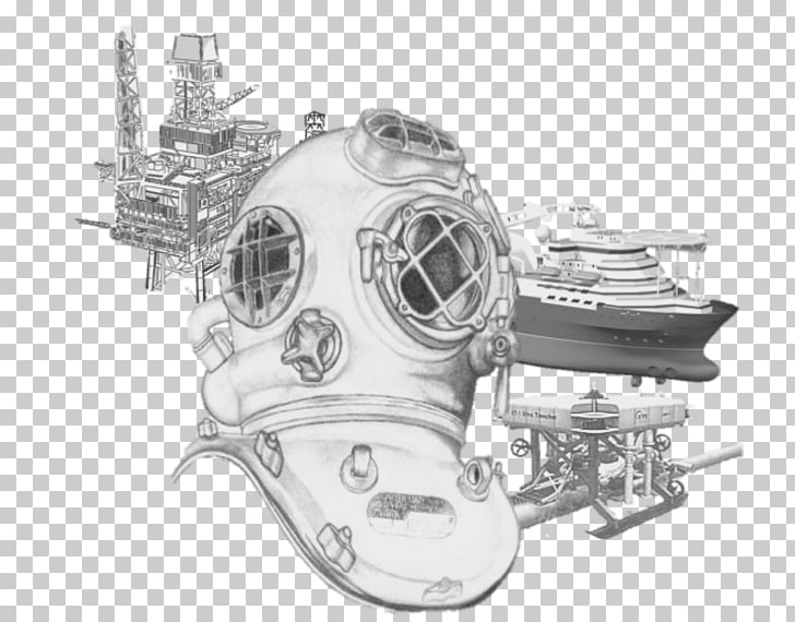 Diving helmet Drawing Underwater diving Scuba set Art.