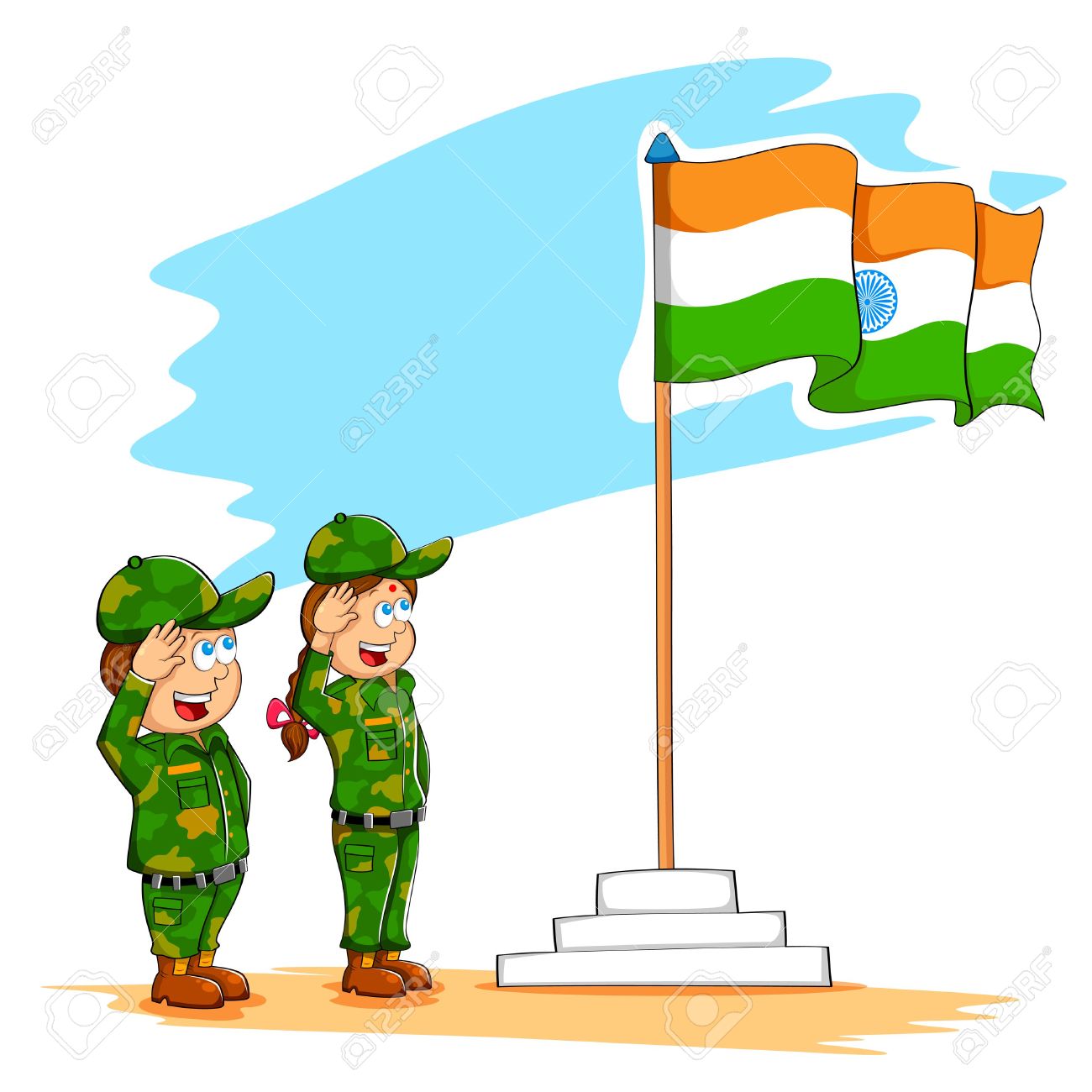 Indian Flag Hoisting Clipart.