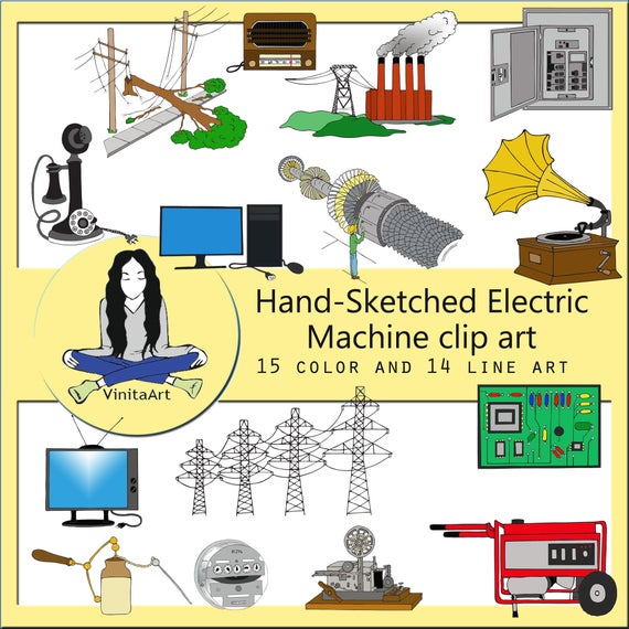 Machine clip art, downloadable files, homeschool, turbine, phonograph,  telephone, power plant, computer, television, generator Clipart.