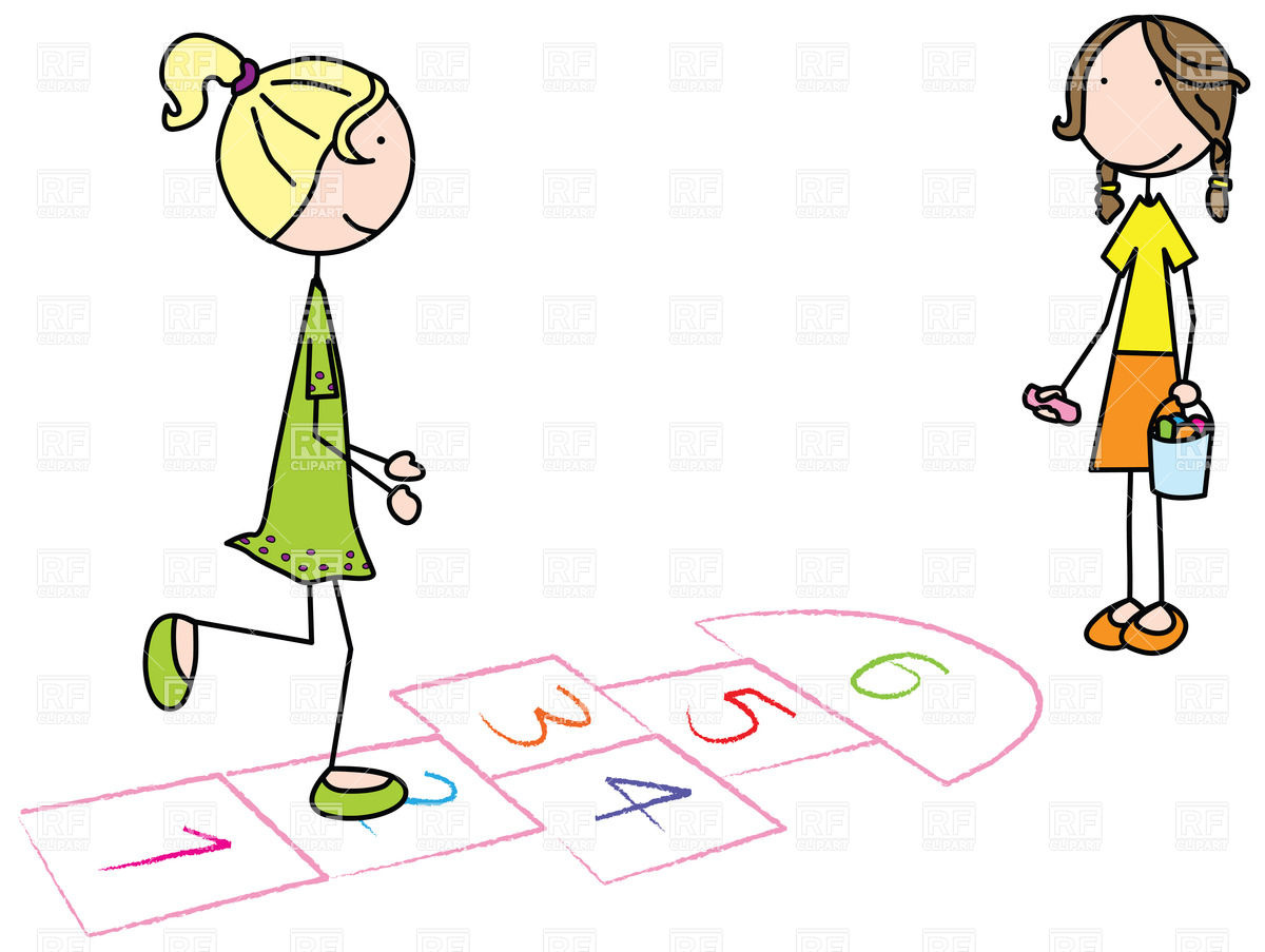 Kids playing hopscotch clipart.