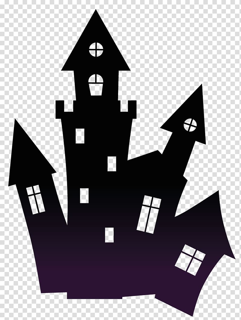 Silhouette of castle , Halloween , Haunted Black Scary House.