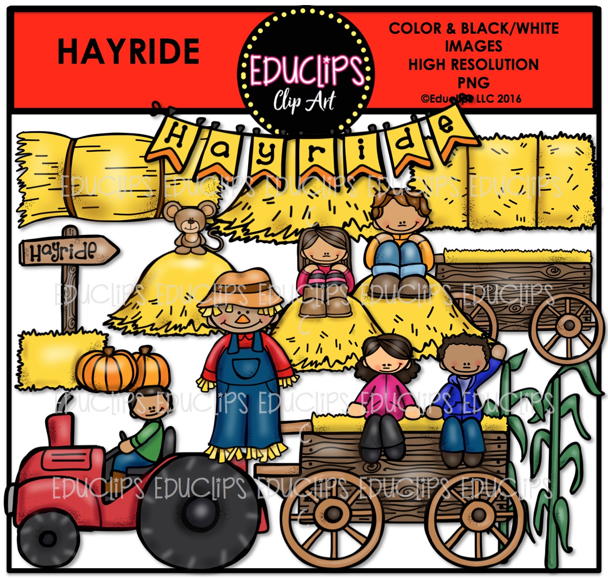 Hayride Clip Art Bundle (Color and B&W).