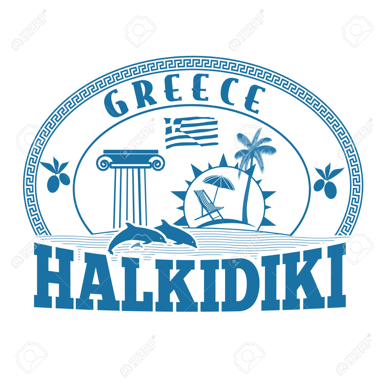 Halkidiki, Greece Stamp Or Label On White Background, Vector.