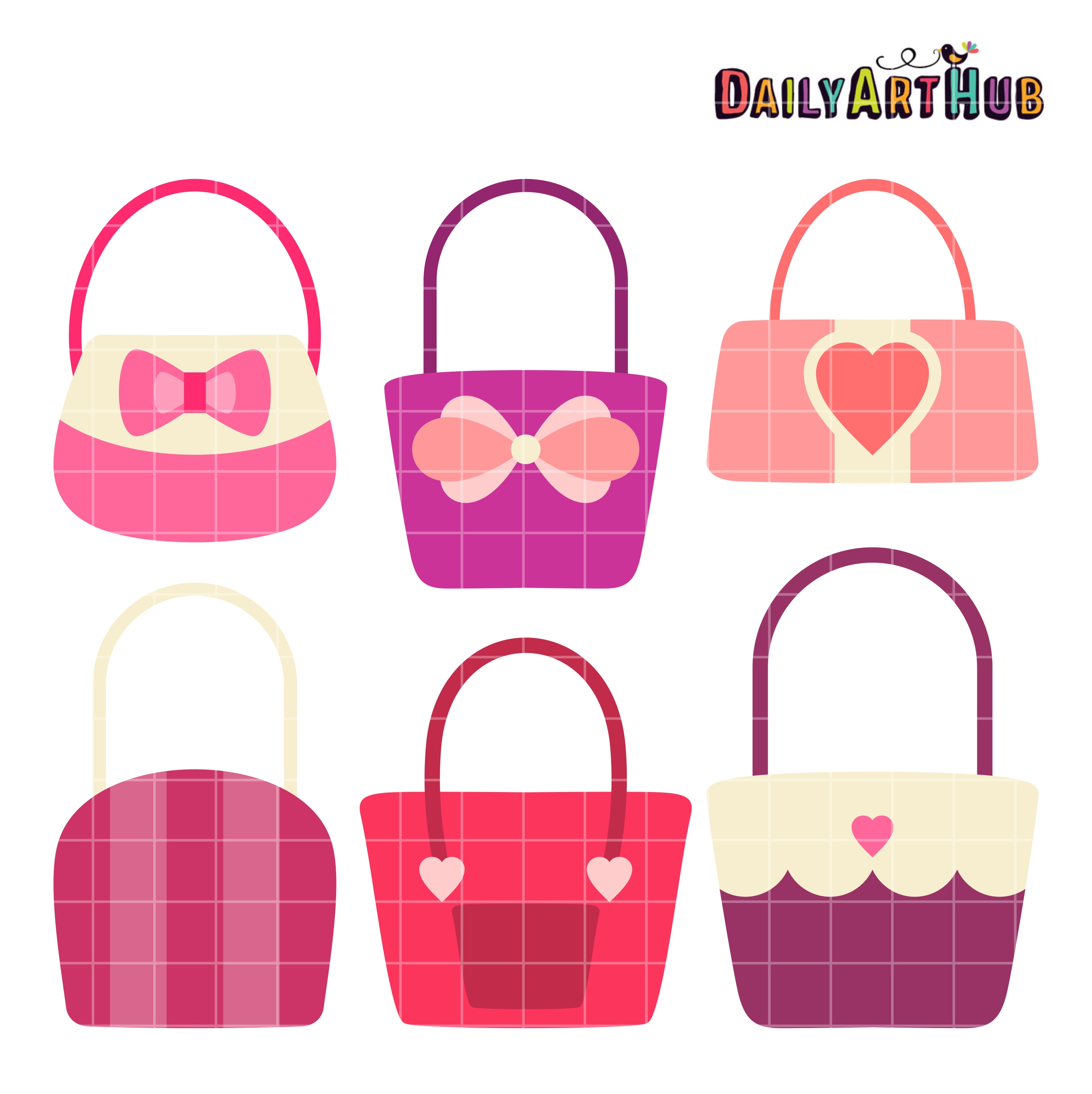 Cute Girly Handbags Clip Art Set.