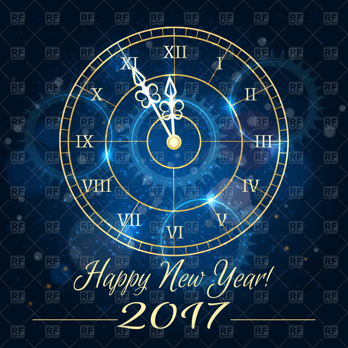 Happy 2017 new year background with blue clock Stock Vector Image.